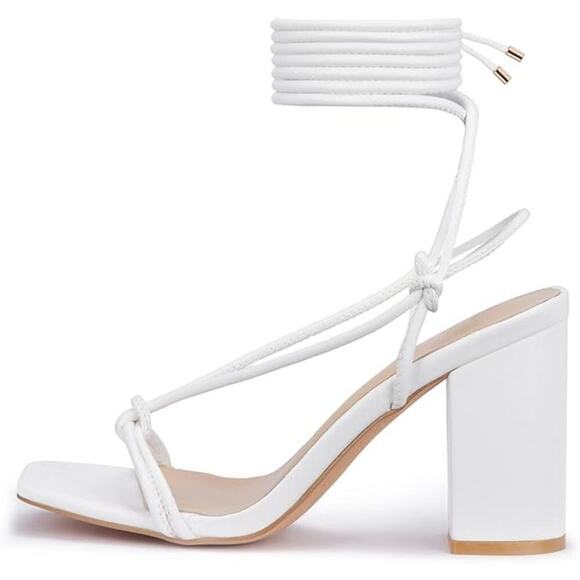 Elisabet Tang Women Lace Up Chunky Heel Sandals in pink/white size 7 and 9 - Picture 2 of 6